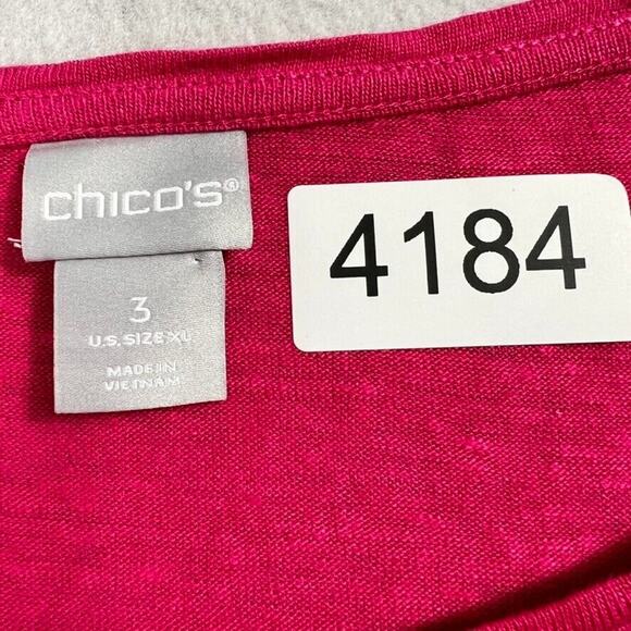 Chicos Tee Womens 3 US XL Pink Linen Knit Top Short Sleeve Pullover Embroidery - Picture 7 of 10